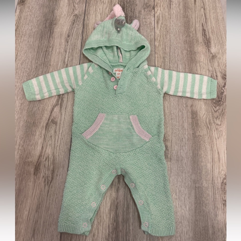 Cat & Jack 0-3 Months Baby Girls Mint Green Unicorn Sparkle Sweater Romper